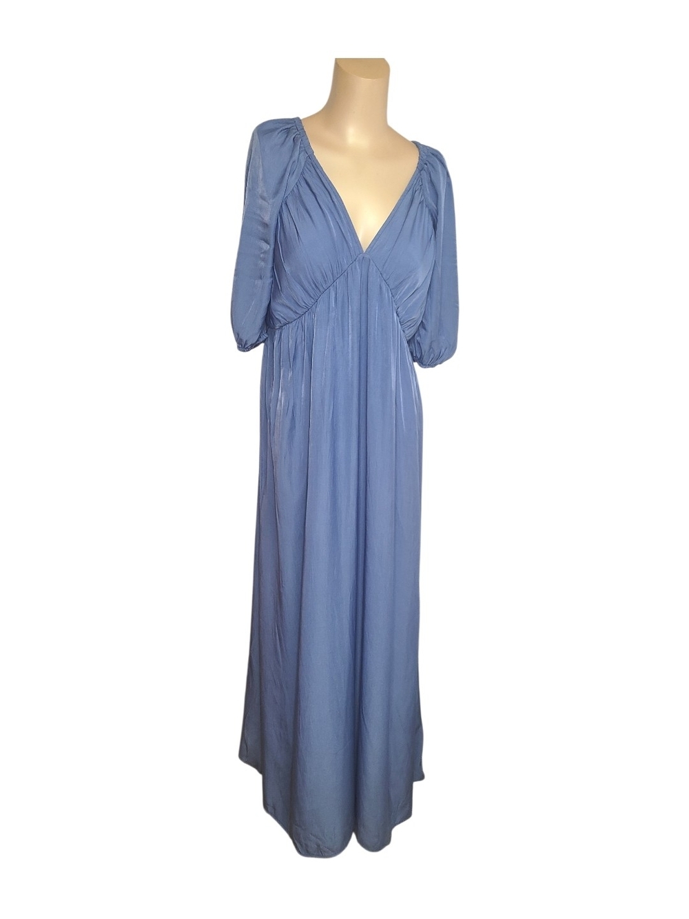 ​KOANDAILY Blue Puff Sleeve Deep V-Neck Maxi Dress 2XL